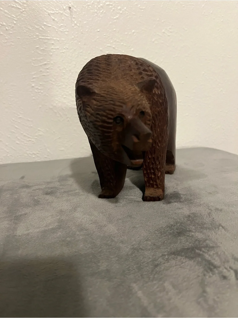 Hand-Carved Wooden Bear Sculpture - Brown